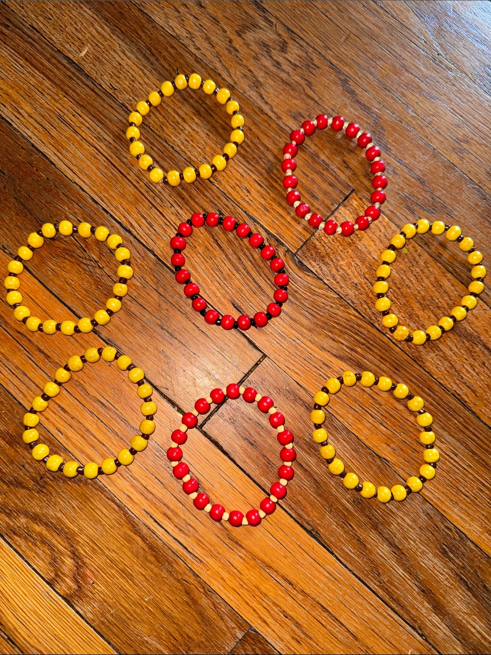 Handmade bundle Yellow and Red Beaded Stretch Bracelets - Set of 8